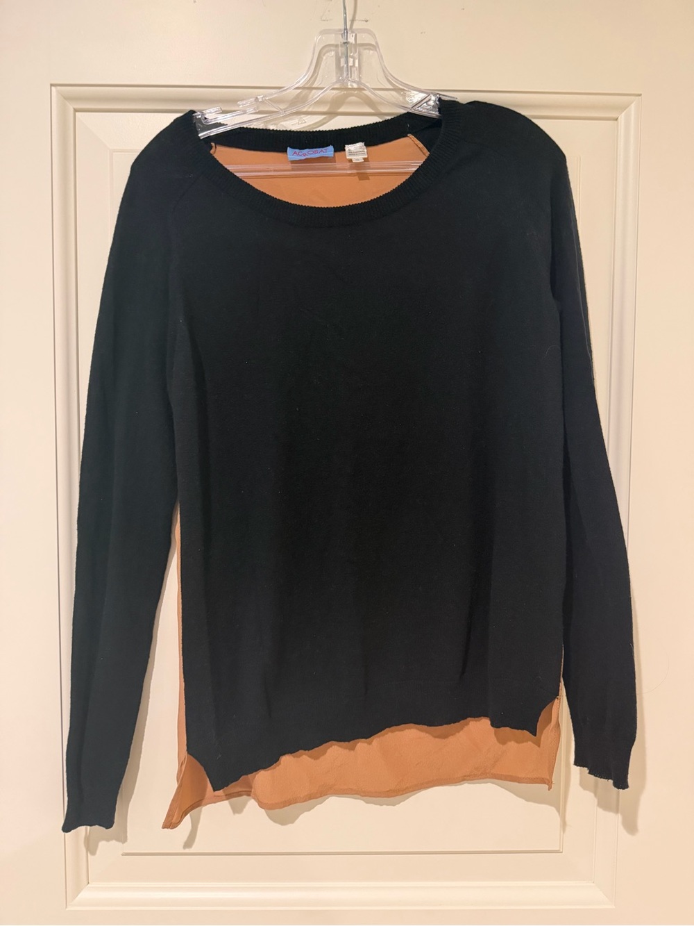 Acrobat Black Cotton Cashmere Mixed Media Sweater Top Size S